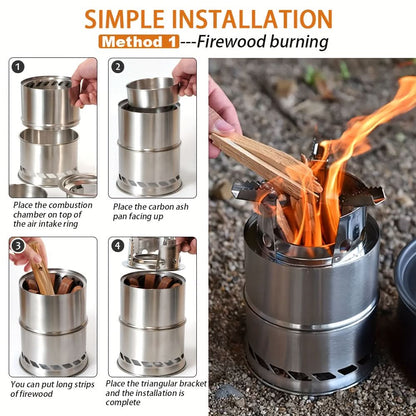 Camping Stove Stainless Steel Double-Layer Heat Circulation Foldable Frame
