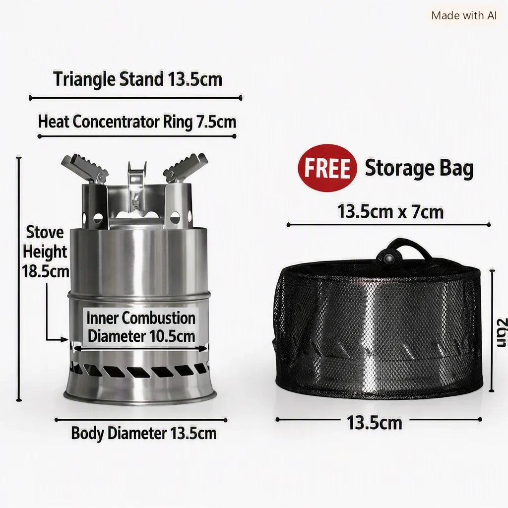 Camping Stove Stainless Steel Double-Layer Heat Circulation Foldable Frame