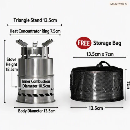 Camping Stove Stainless Steel Double-Layer Heat Circulation Foldable Frame