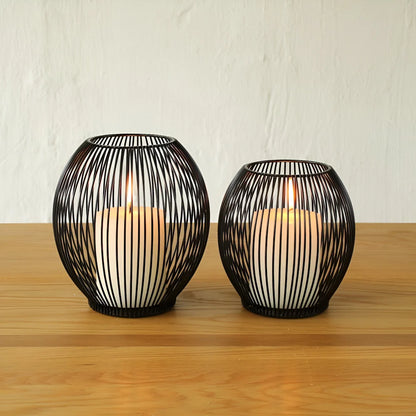 Candle Holder Open Cage Matte Black 3-Piece Set