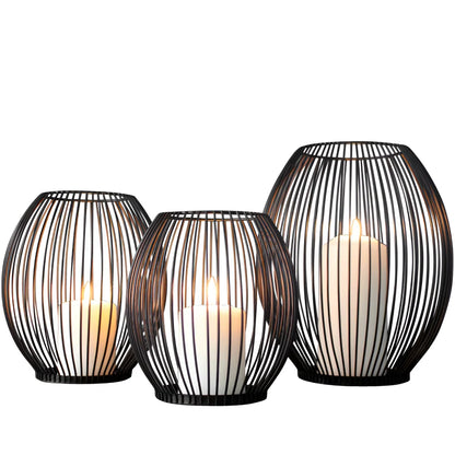 Candle Holder Open Cage Matte Black 3-Piece Set