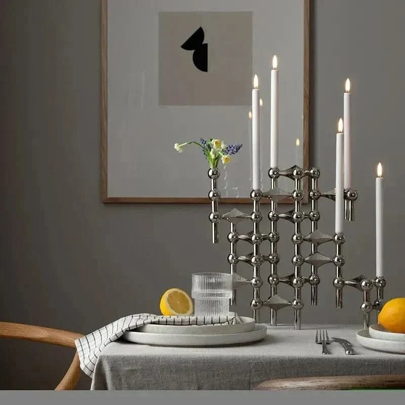 Candle Holder Sculptural Molecular Design Metal Finish