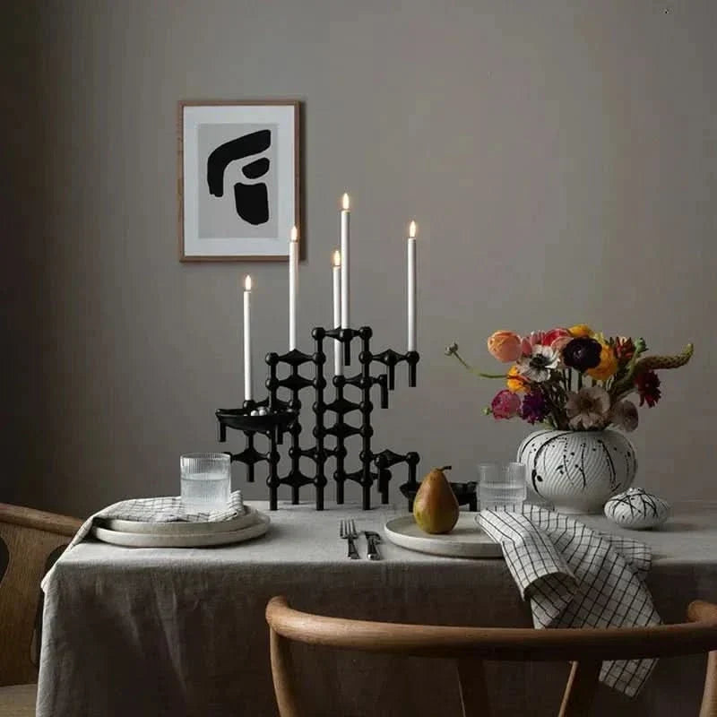 Candle Holder Sculptural Molecular Design Metal Finish