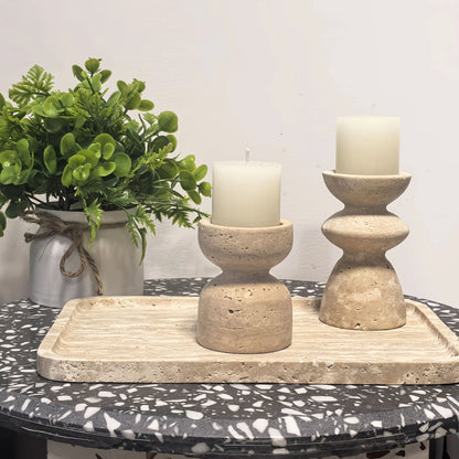 Candle Holder Set Marble & Travertine Varying Heights