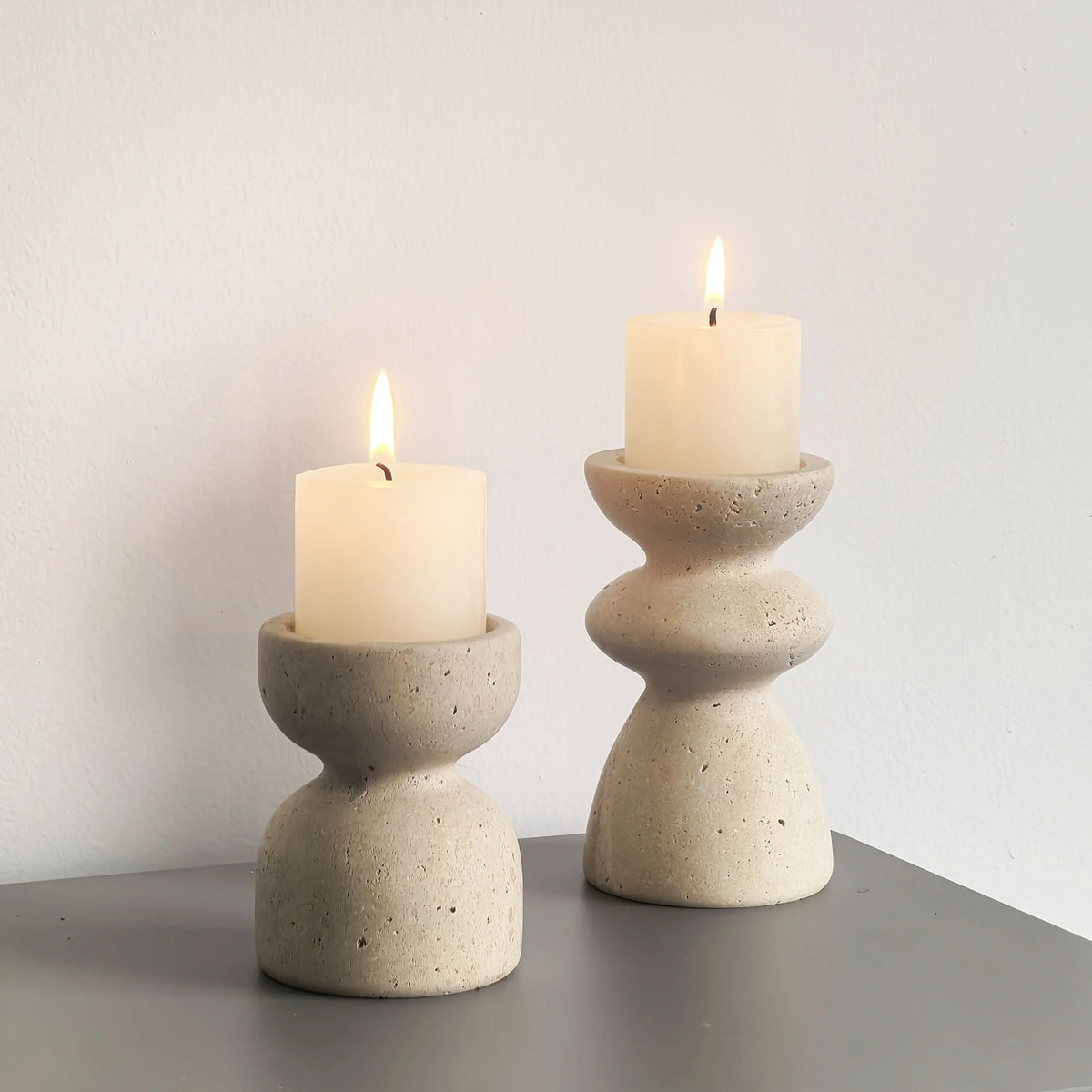 Candle Holder Set Marble & Travertine Varying Heights