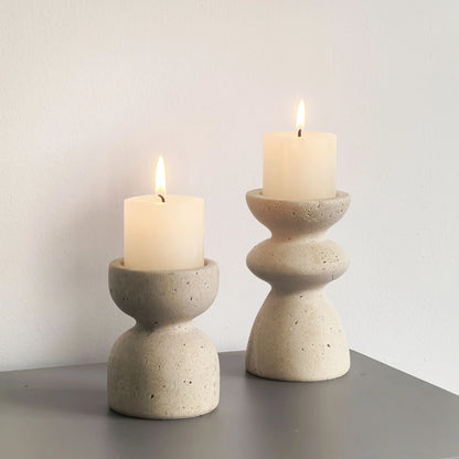 Candle Holder Set Marble & Travertine Varying Heights