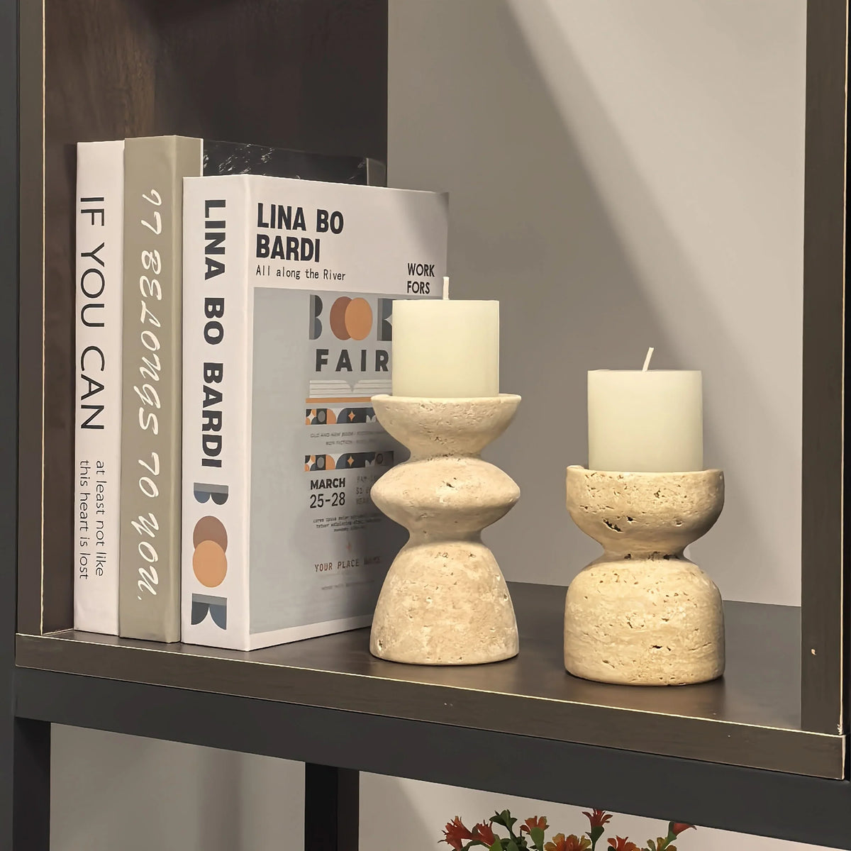 Candle Holder Set Marble & Travertine Varying Heights