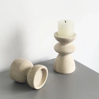 Candle Holder Set Marble & Travertine Varying Heights