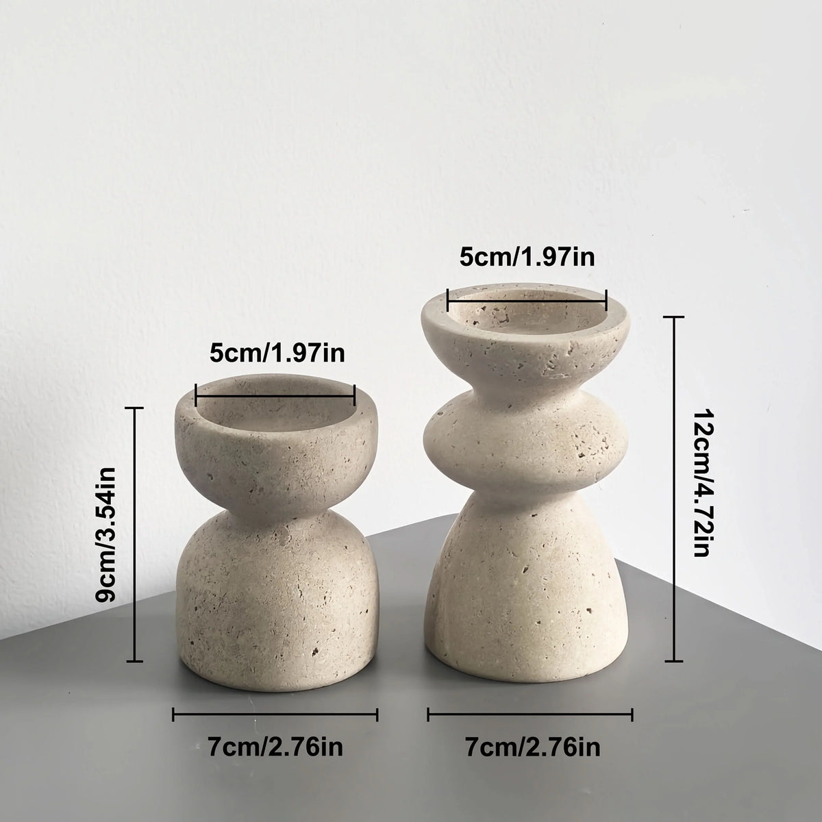 Candle Holder Set Marble & Travertine Varying Heights