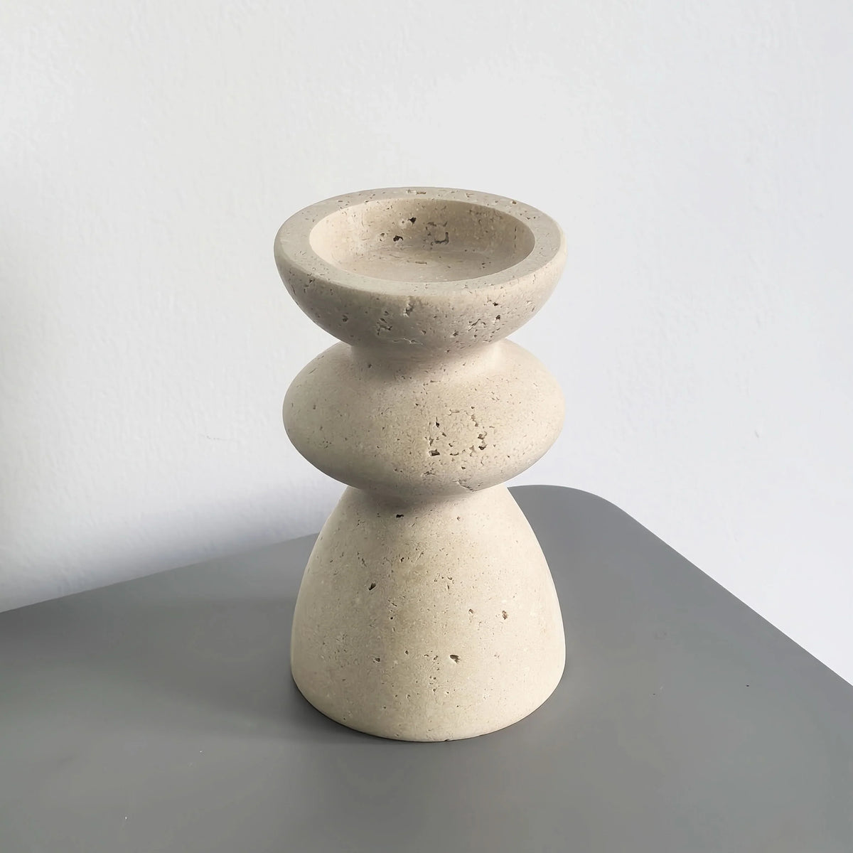 Candle Holder Set Marble & Travertine Varying Heights