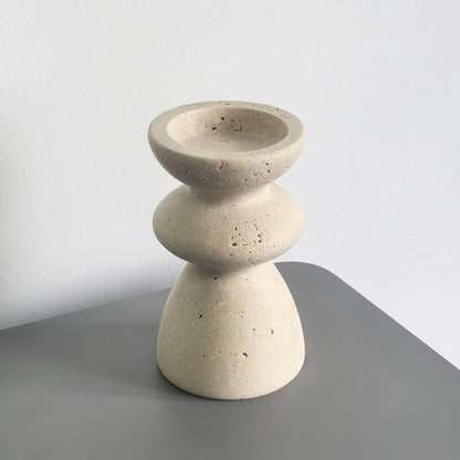 Candle Holder Set Marble & Travertine Varying Heights