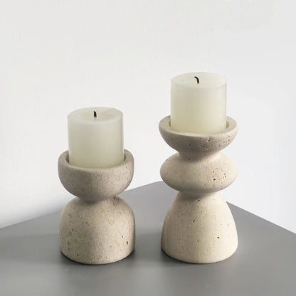 Candle Holder Set Marble & Travertine Varying Heights