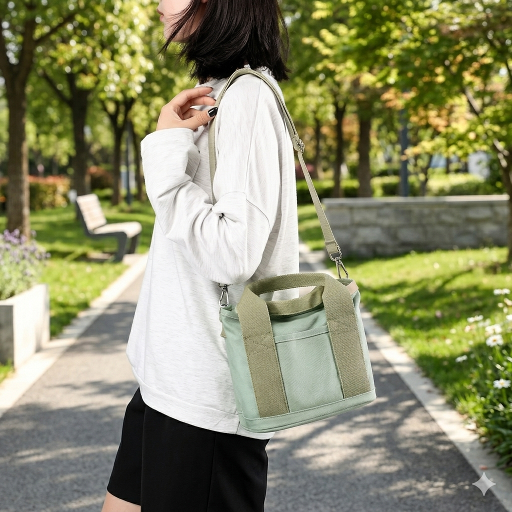 Canvas Tote Bag Organized Interior Wide Soft Straps Metal Zipper