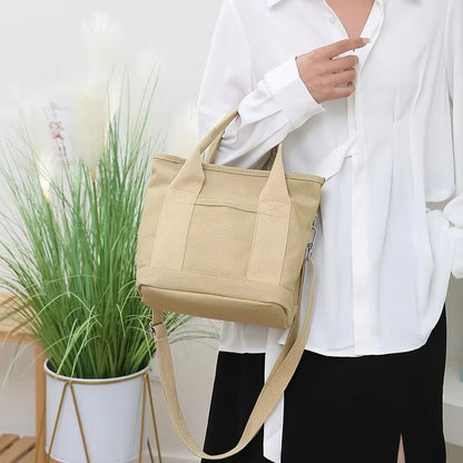 Canvas Tote Bag Organized Interior Wide Soft Straps Metal Zipper