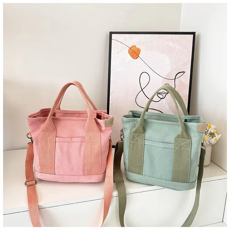 Canvas Tote Bag Organized Interior Wide Soft Straps Metal Zipper