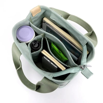 Canvas Tote Bag Organized Interior Wide Soft Straps Metal Zipper