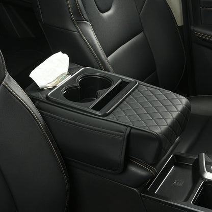 Car Armrest Cover Quilted Padded Cup Holders & Pocket