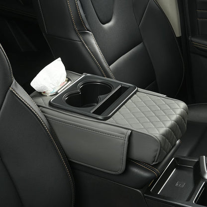 Car Armrest Cover Quilted Padded Cup Holders & Pocket