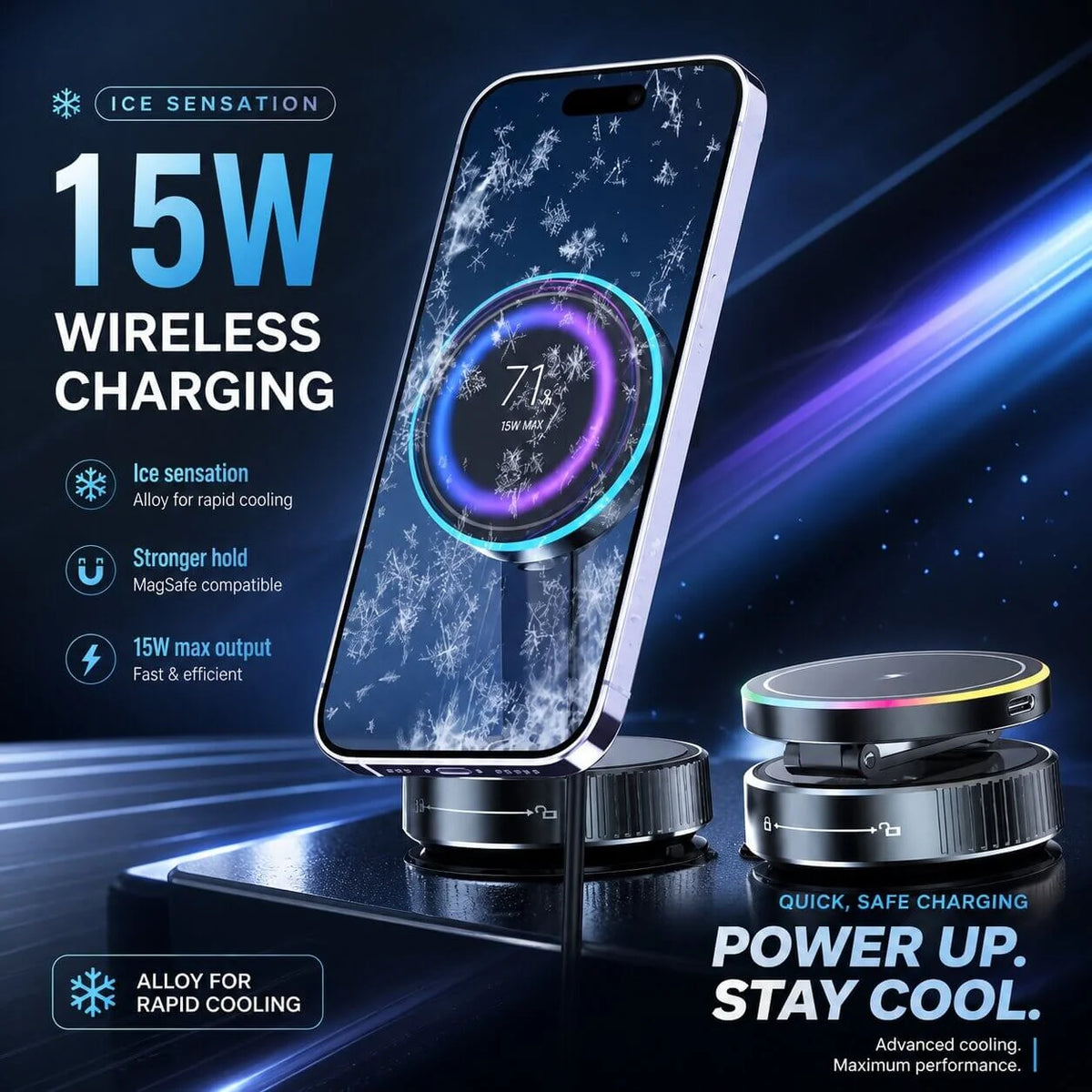 Car Charger Mount MagSafe Compatible 15W Suction Base