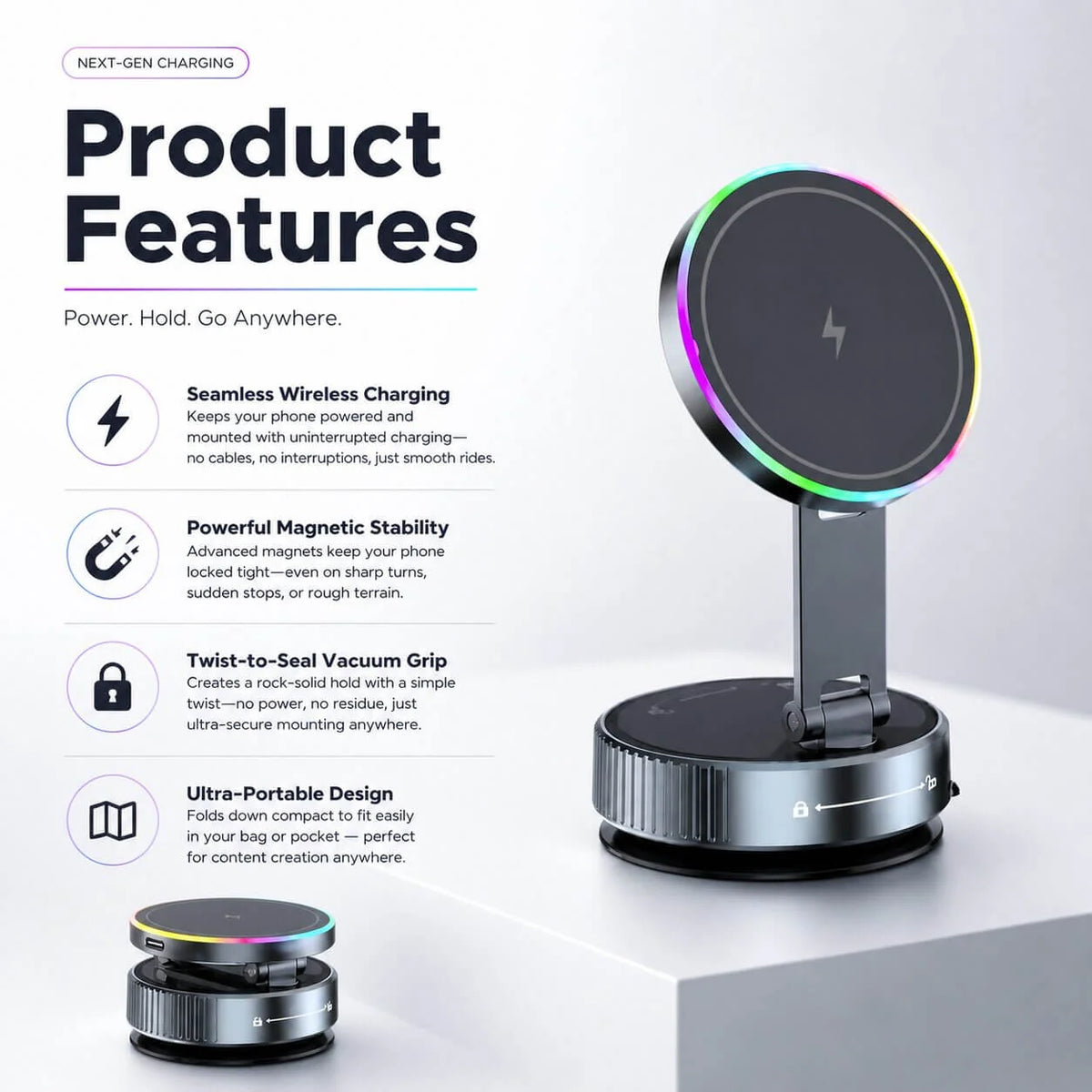 Car Charger Mount MagSafe Compatible 15W Suction Base