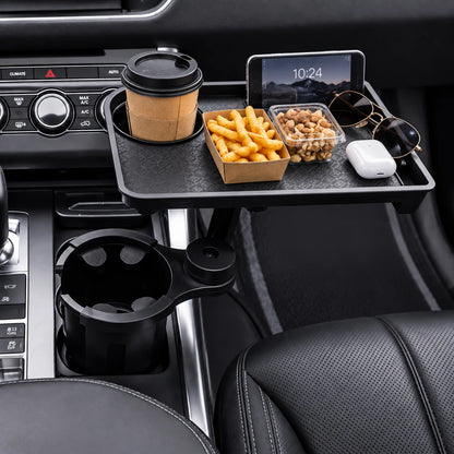 Car Cup Holder Tray 360° Adjustable With Extra Cup Holder