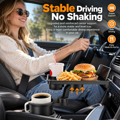Car Cup Holder Tray 360° Adjustable With Extra Cup Holder