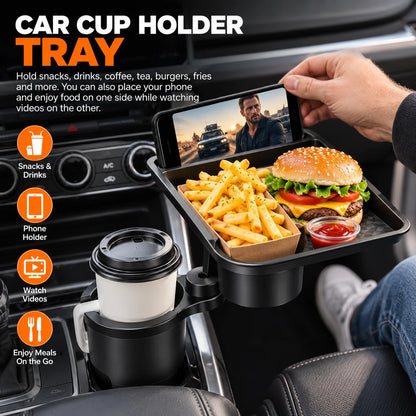 Car Cup Holder Tray 360° Adjustable With Extra Cup Holder