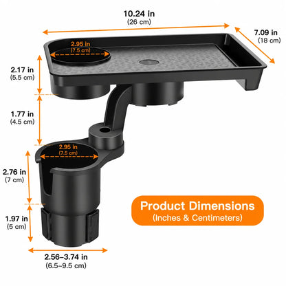 Car Cup Holder Tray 360° Adjustable With Extra Cup Holder