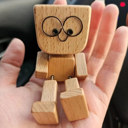 Car Dash Toy Handcrafted Wooden Bobble Head Non-Slip Adhesive
