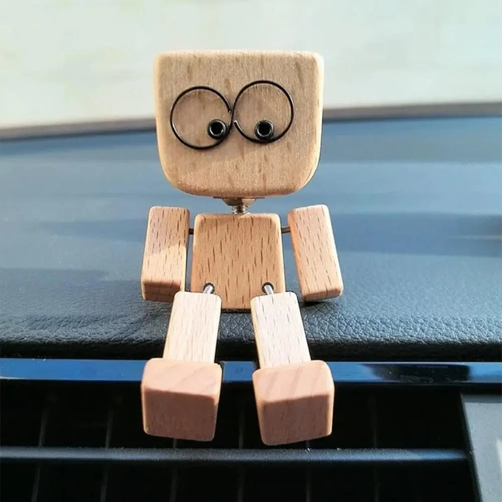 Car Dash Toy Handcrafted Wooden Bobble Head Non-Slip Adhesive