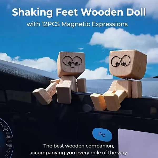 Car Dash Toy Handcrafted Wooden Bobble Head Non-Slip Adhesive