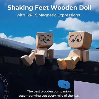 Car Dash Toy Handcrafted Wooden Bobble Head Non-Slip Adhesive