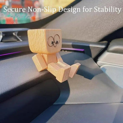Car Dash Toy Handcrafted Wooden Bobble Head Non-Slip Adhesive