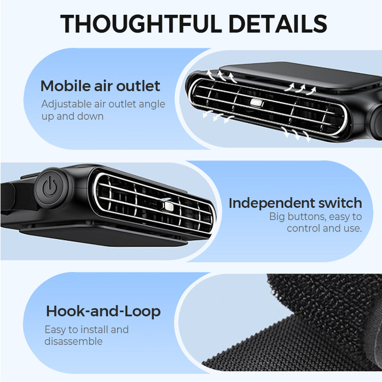 Car Headrest Fan Dual Turbine Adjustable Nozzle Rechargeable
