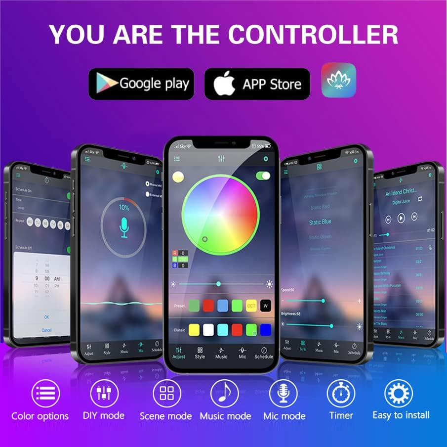 Car Interior LED Strip App-Controlled RGB Self-Adhesive