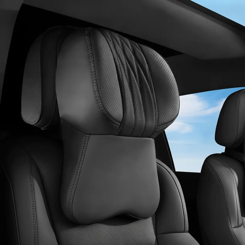 Car Neck Pillow Memory Foam Leather Cover Universal Fit