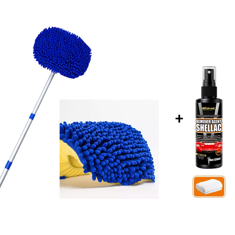 Car Wash Brush Telescopic Handle Rotating Microfiber Head