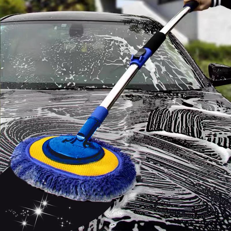 Car Wash Brush Telescopic Handle Rotating Microfiber Head