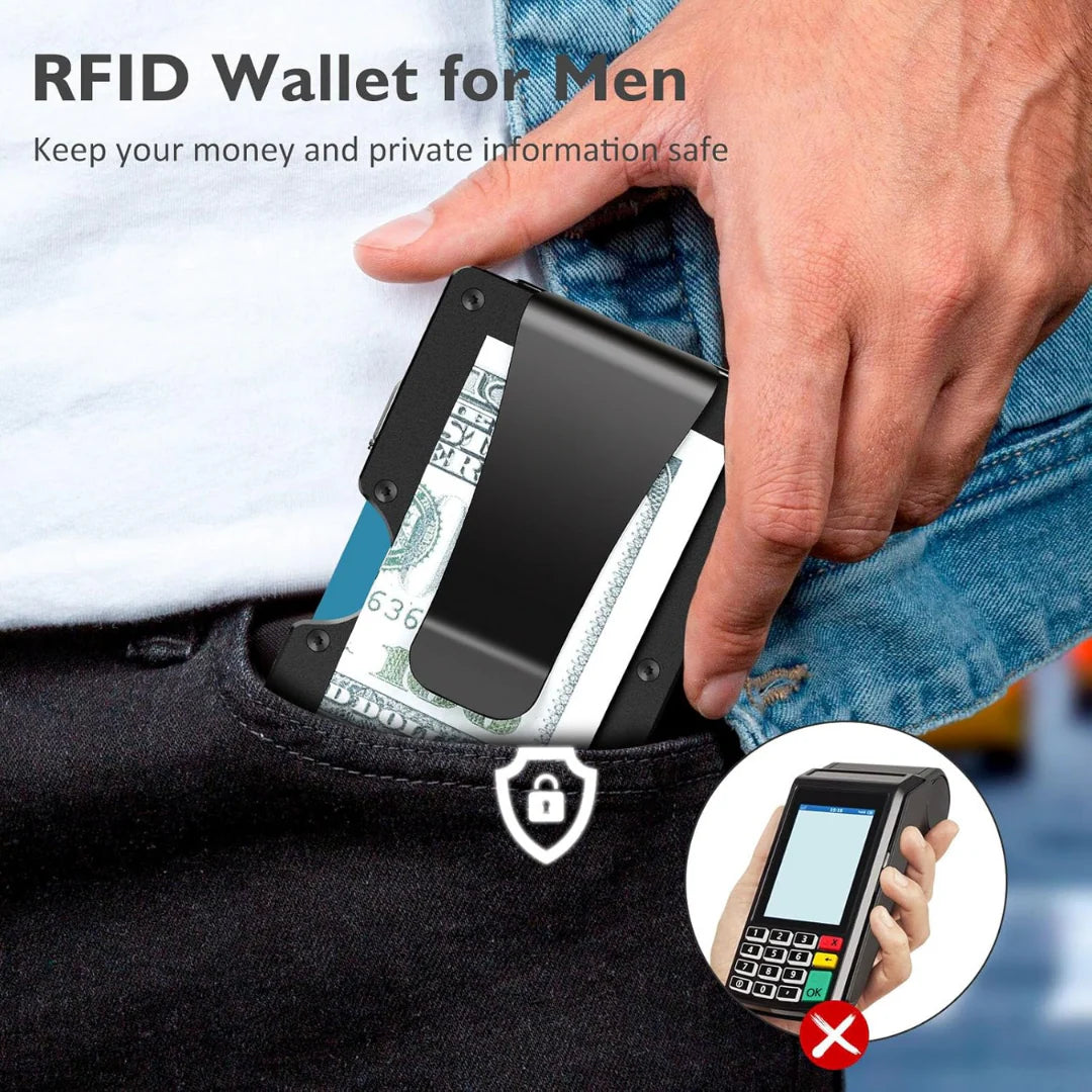 Card Holder Wallet Aluminum Frame RFID Protection Money Clip