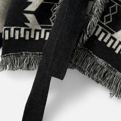 Cardigan 100% Cashmere Jacquard Knit Tassel Hem