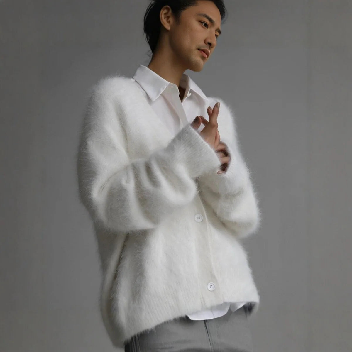 Cardigan Fluffy Mohair-Look Oversized V-Neck