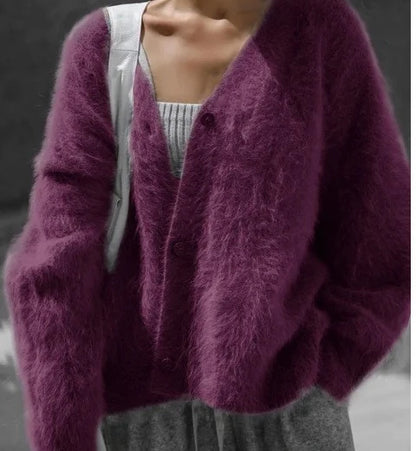 Cardigan Fluffy Mohair-Look Oversized V-Neck