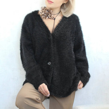 Cardigan Fluffy Mohair-Look Oversized V-Neck