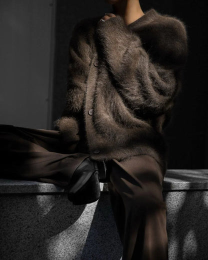 Cardigan Fluffy Mohair-Look Oversized V-Neck