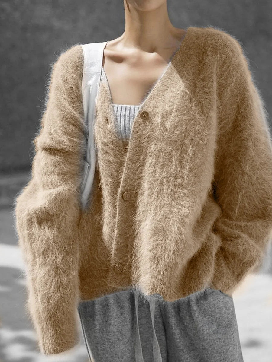 Cardigan Fluffy Mohair-Look Oversized V-Neck