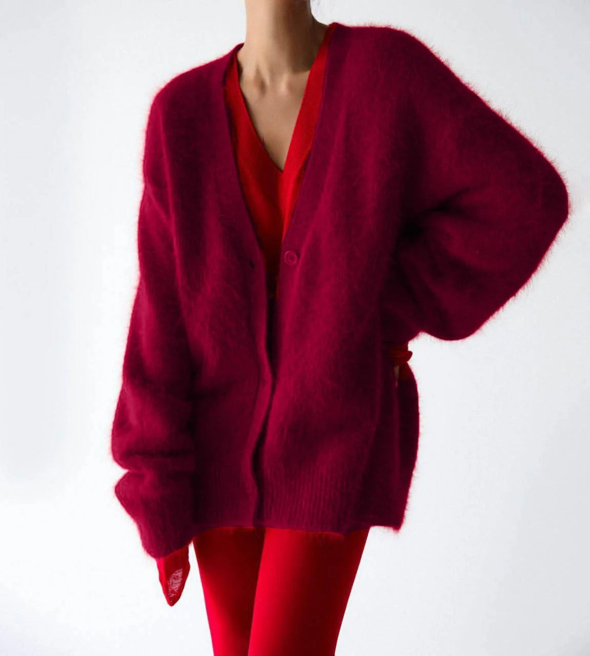 Cardigan Fluffy Mohair-Look Oversized V-Neck