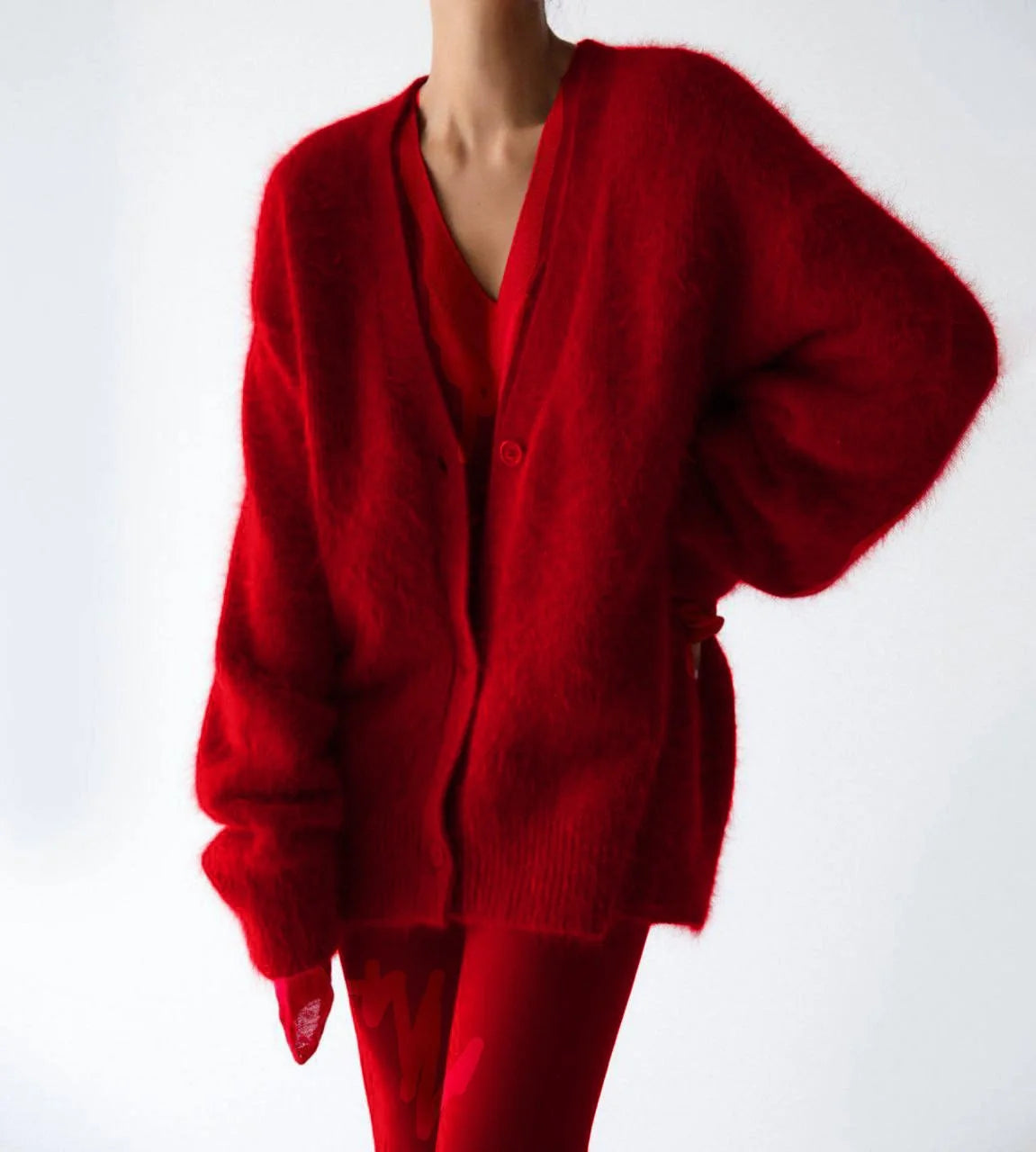Cardigan Fluffy Mohair-Look Oversized V-Neck