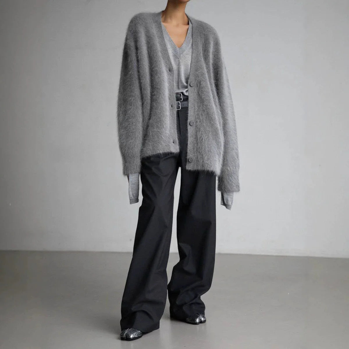 Cardigan Fluffy Mohair-Look Oversized V-Neck