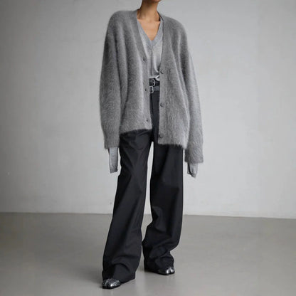 Cardigan Fluffy Mohair-Look Oversized V-Neck