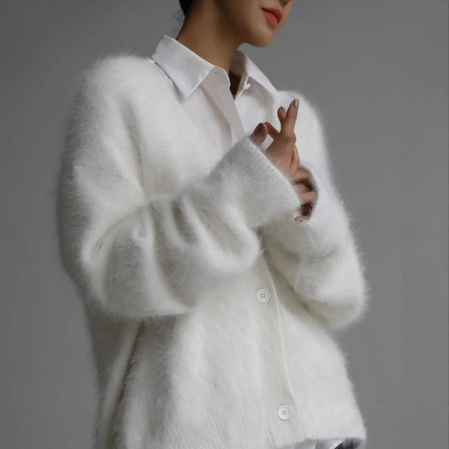 Cardigan Fluffy Mohair-Look Oversized V-Neck